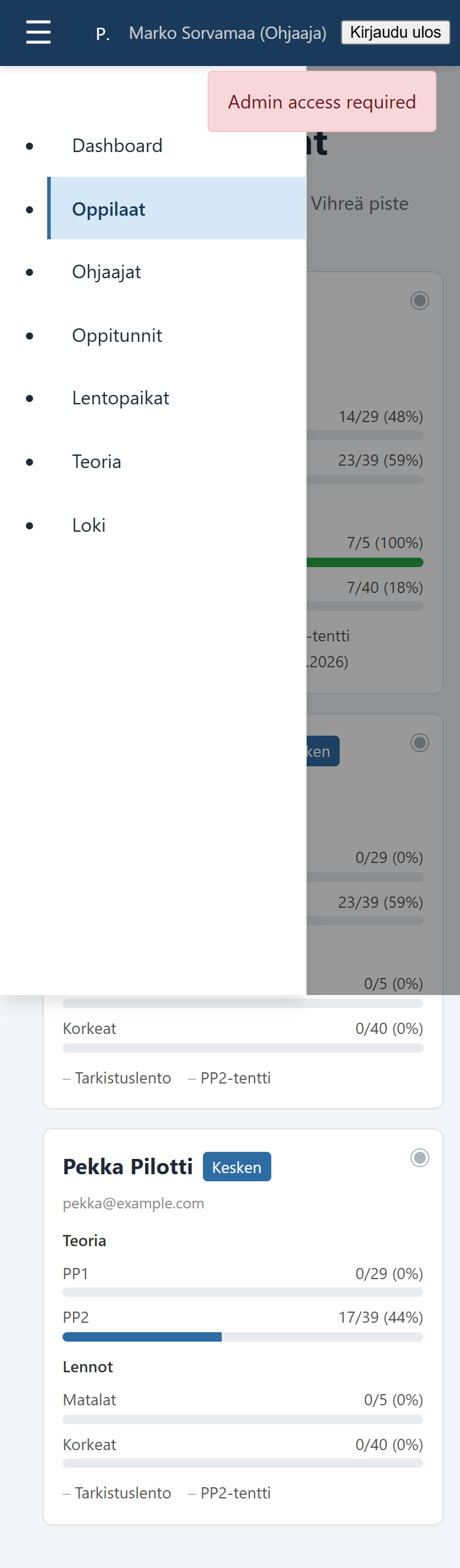 Kuva 10. Hampurilaispainikkeesta avautuva sivuvalikko.